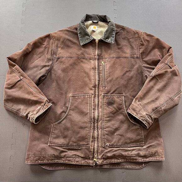 Carhartt Brown Sherpa Lined arctic Jacket Coat men’s size 2XLT A148 DKB - Picture 1 of 9